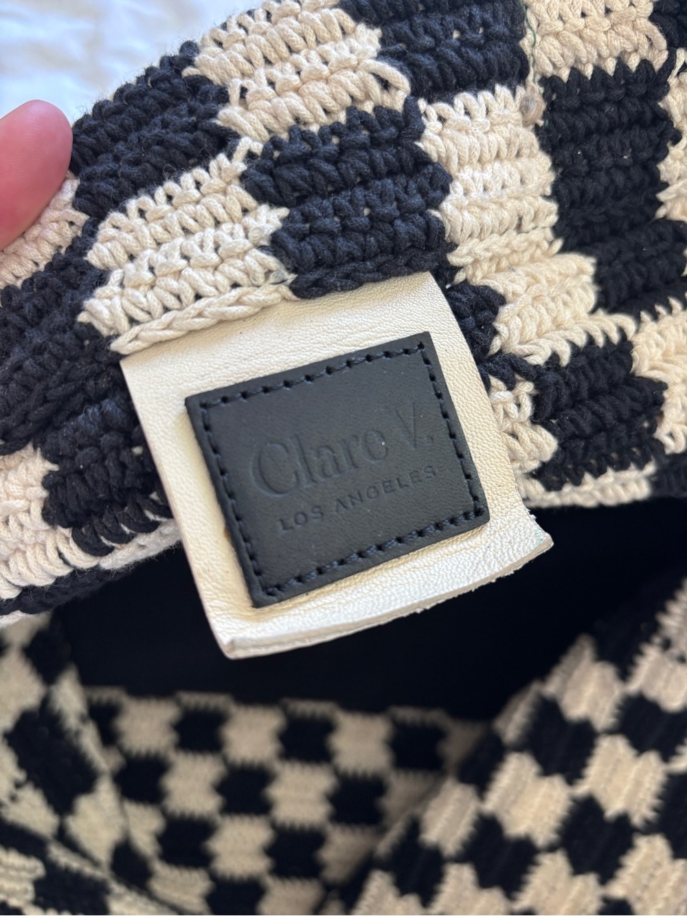 Clare V. Summer Simple Tote Black & Cream Checkered Crochet Large - Picture 4 of 4